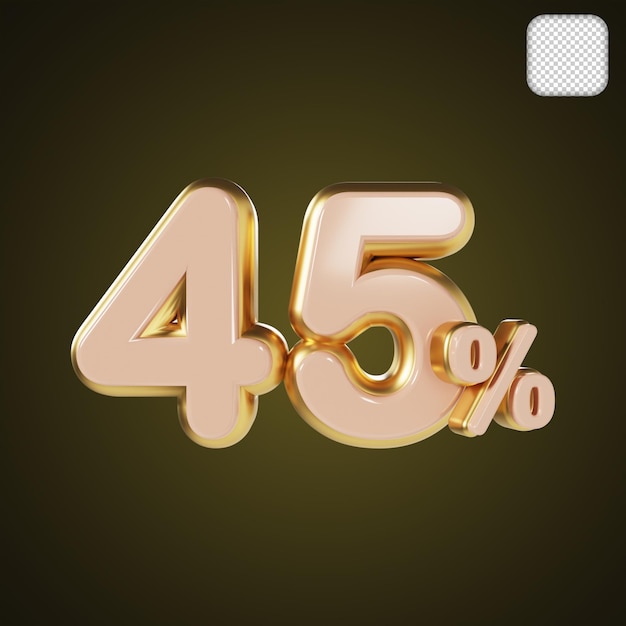 Gold Number 45 Percentage 3D illustration