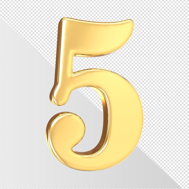 Gold number 5 on a transparent background