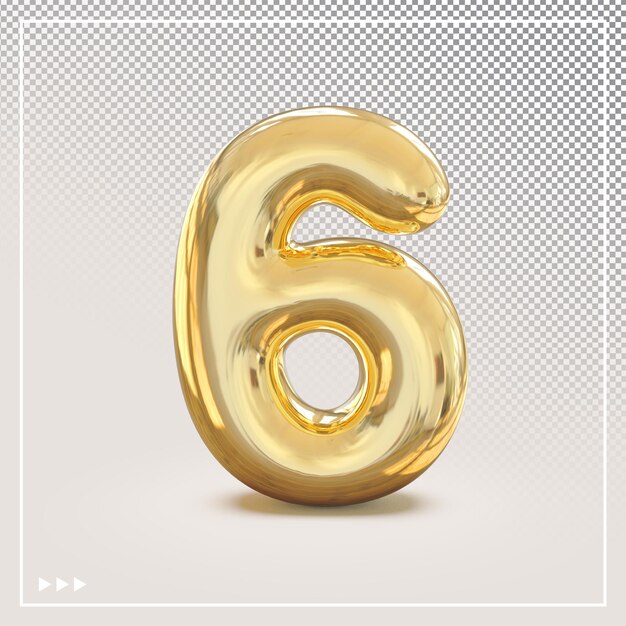 PSD gold number 6 3d luxury element