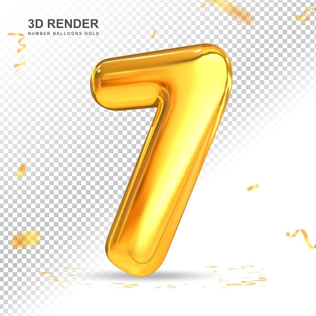 Gold number 7 luxury balloons 3d