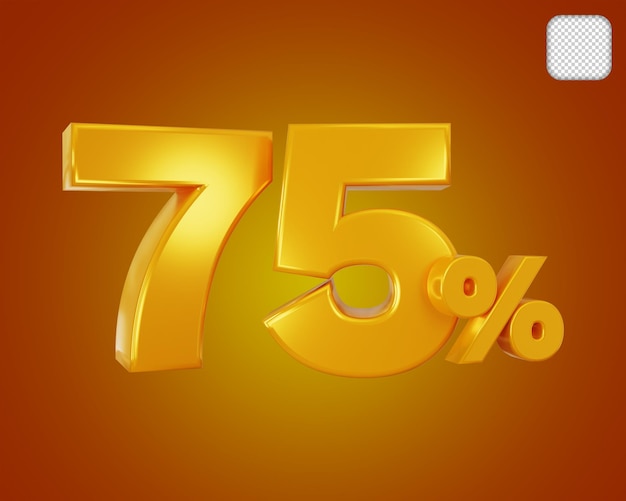 gold number 75 percent off 3d illustration