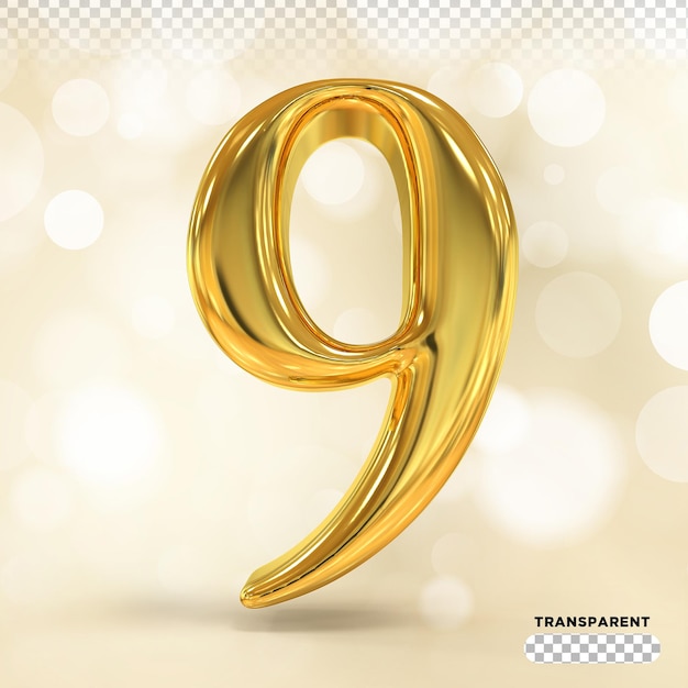 PSD gold number 9 luxury 3d render