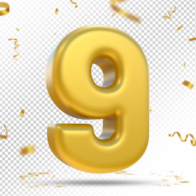 PSD gold number 9 luxury 3d
