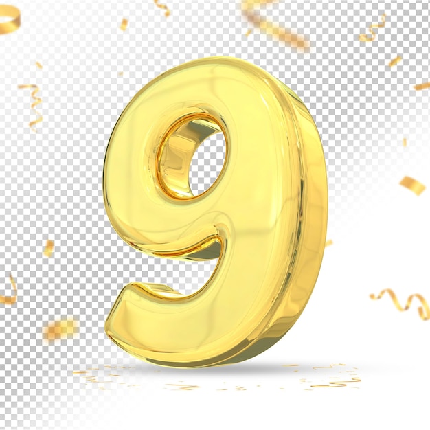 Gold number 9 luxury 3d