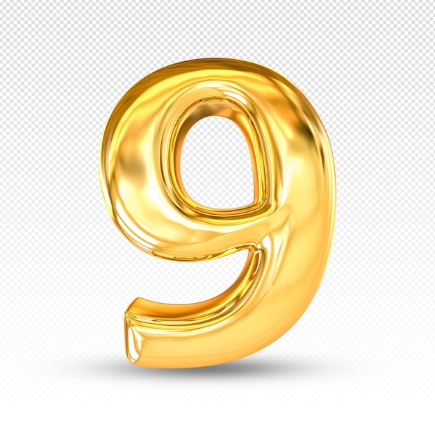 Gold number 9 luxury 3d