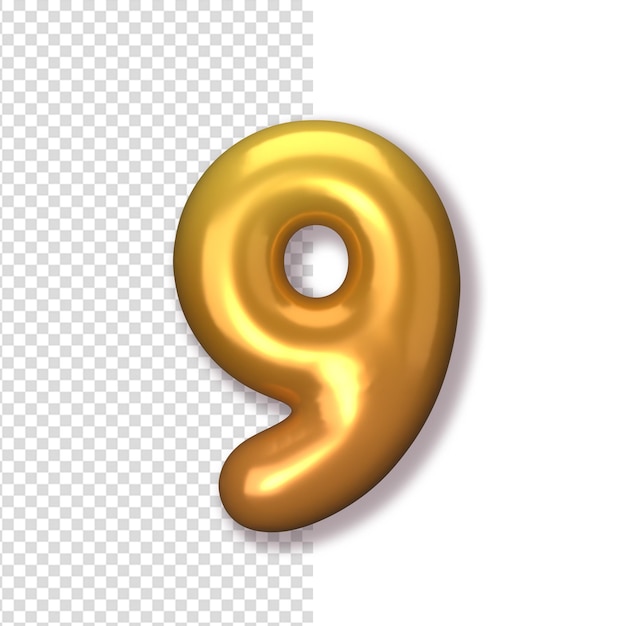 PSD gold number 9 number in the form of 3d balloons