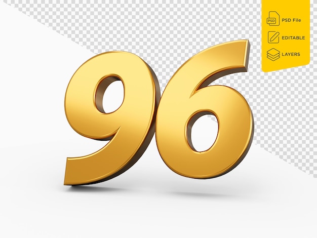 PSD 황금 번호 96 96 고립 된 배경에 반 ⁇ 이는 3d 번호 황금 3d 일러스트레이션으로 만들어졌습니다