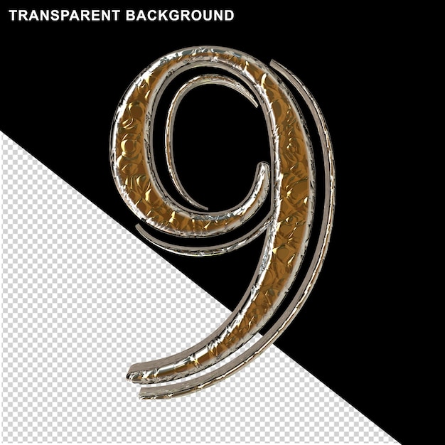 Gold numbers in a silver setting number 9