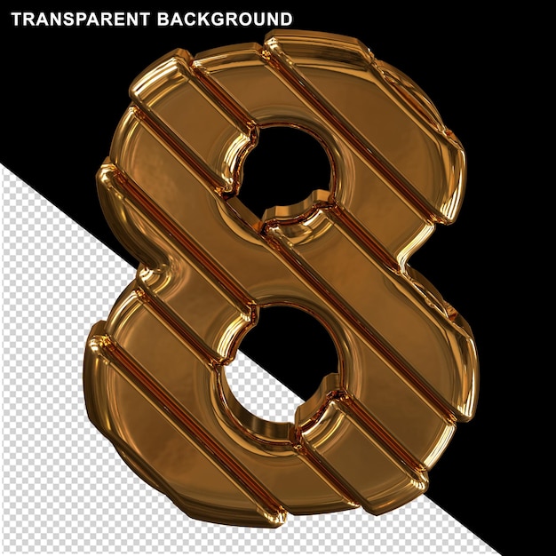 Gold numbers with diagonal straps 3d number 8