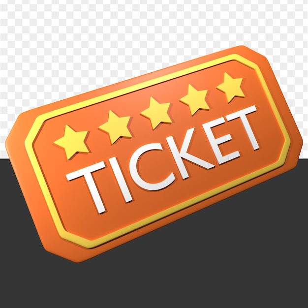 A gold and orange ticket sign with stars on a transparent background.