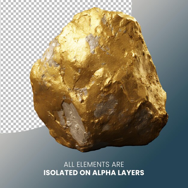 PSD gold ore stone isolated on alpha layer png