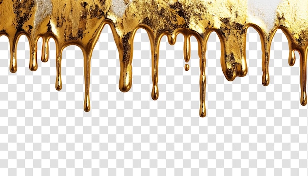 gold paint dripping isolated on transparent background png psd