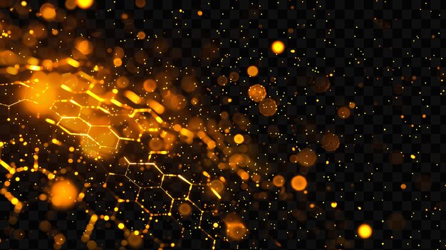 Gold particles are moving on a black background