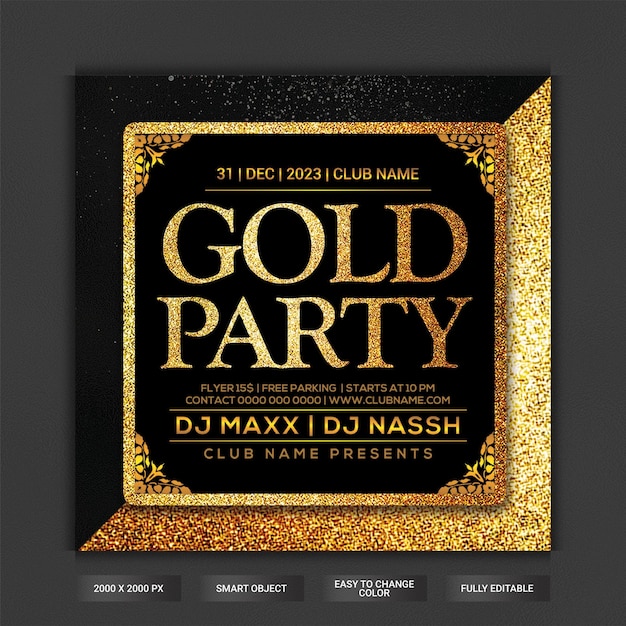Gold party flyer template