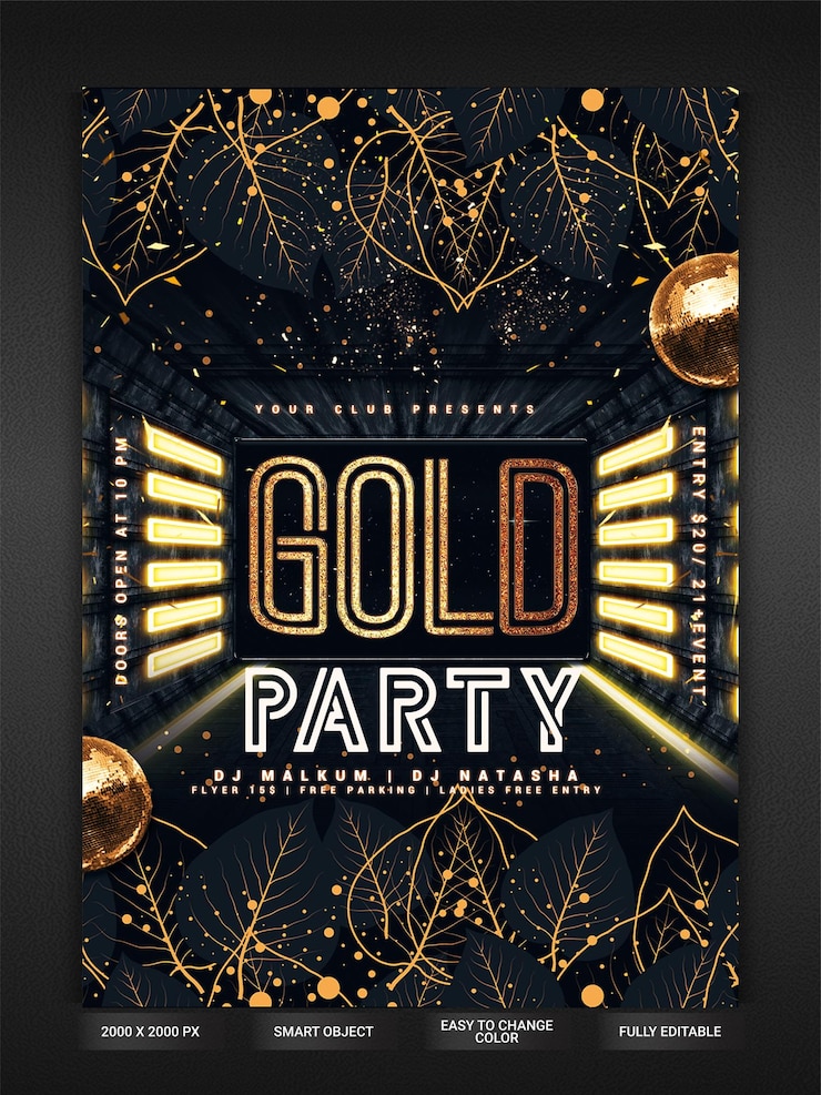 PSD gold party flyer template