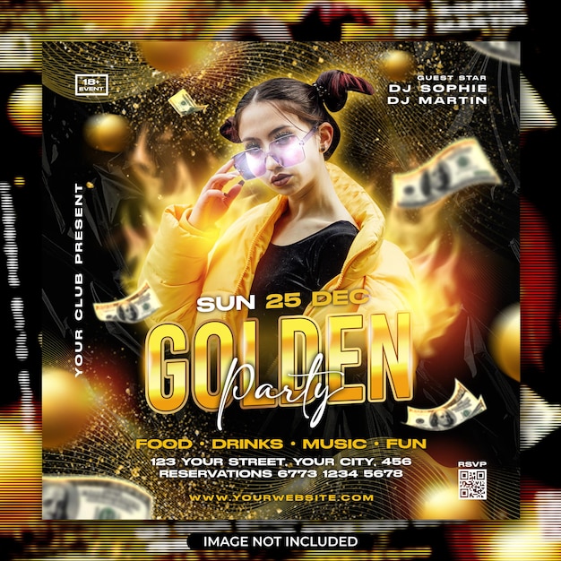 PSD gold party social media post and flyer template