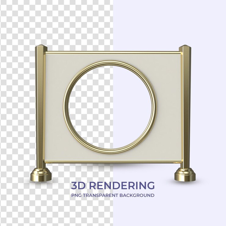 PSD gold photo frame mockup 3d rendering isolated transparent background