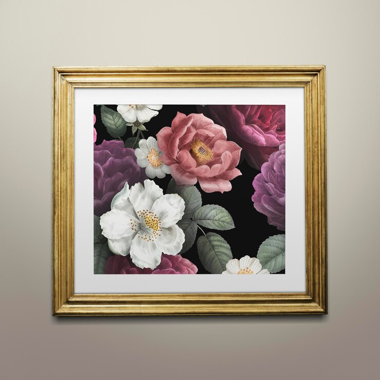 PSD gold picture frame mockup illustration