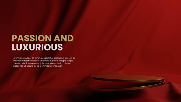 PSD gold podium with red fabric background