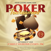 Gold poker tournament casino online social media post invitation template