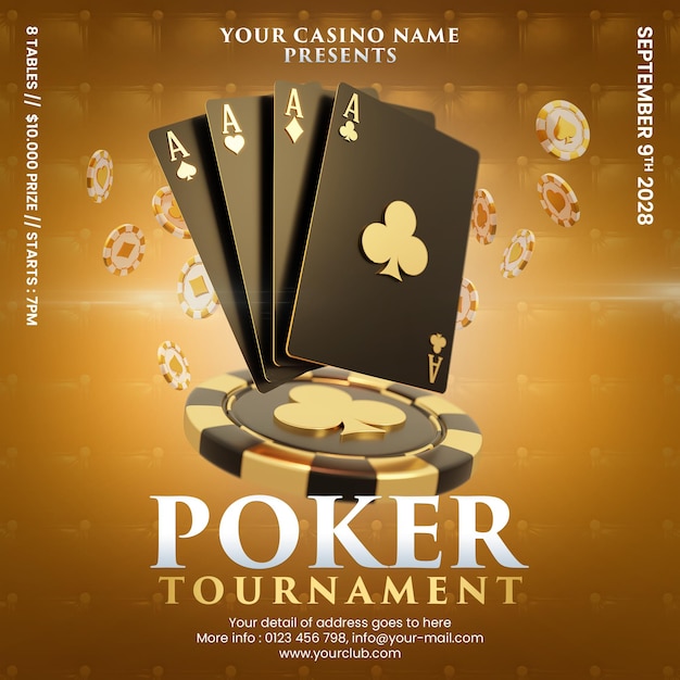 PSD modello di invito per post sui social media online del casinò del torneo di poker d'oro