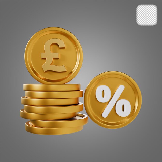 PSD gold pound with percentage 3d illustration