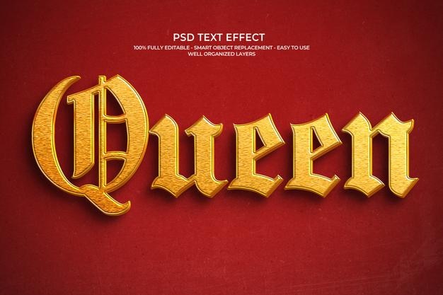 gold queen text effect psd