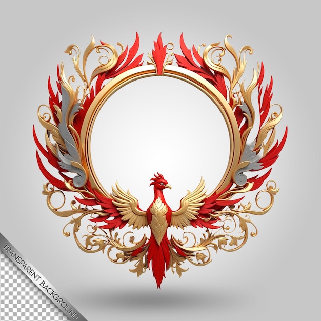 PSD a gold and red bird with a red feather in the center of it