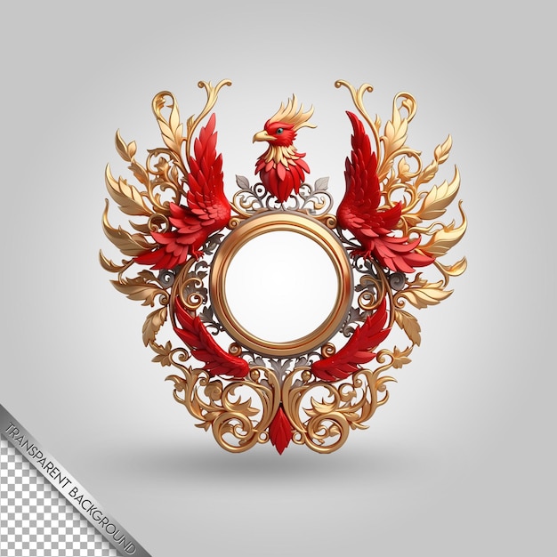 PSD a gold and red design with a circle and a red dragon on it