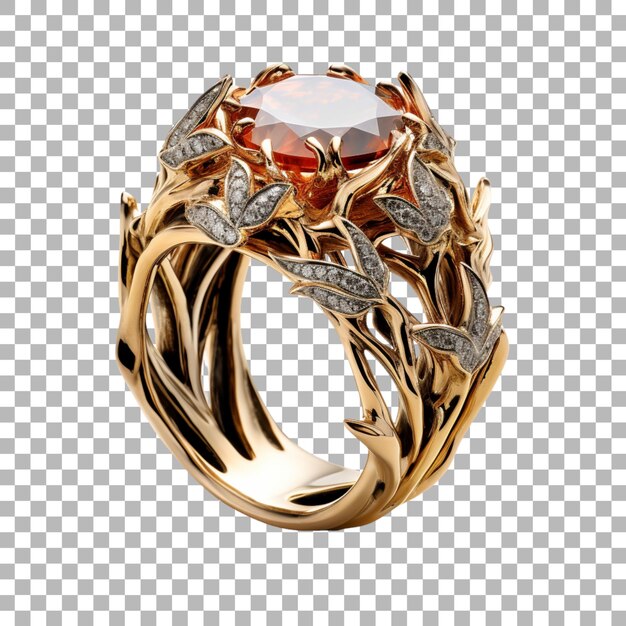 PSD a gold ring with a diamond and a stone on it