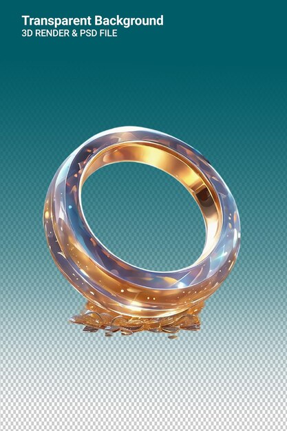 PSD a gold ring with a gold frame and a blue background with a gold color