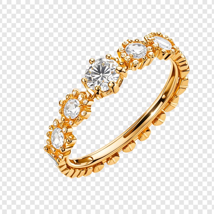 PSD gold rings with diamonds on a transparent background