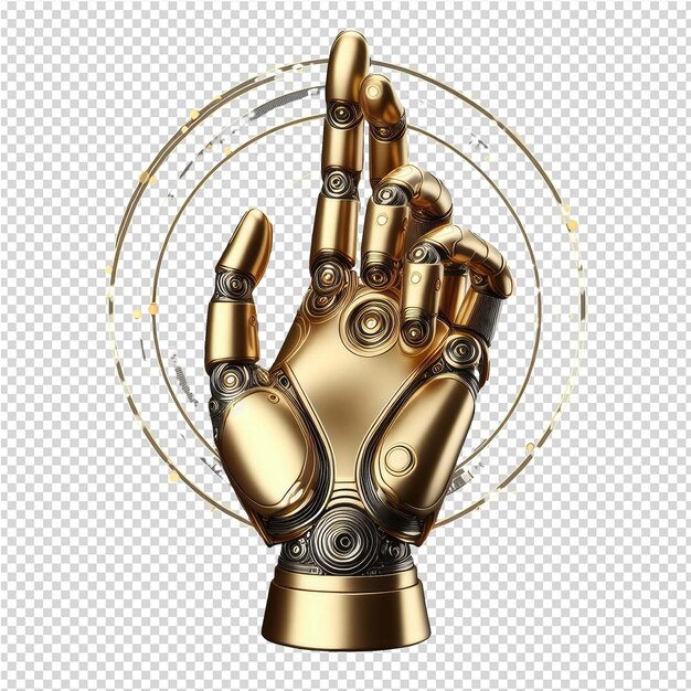 PSD gold robot hand isolated png with transparent background