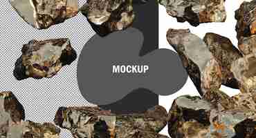 PSD gold rocks scatter clipping path, gold stones isolated, raw glod