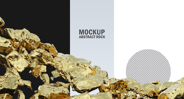 PSD gold rocks and silver rocks isolated, metallic gold and silver clipping path, raw gold and silver