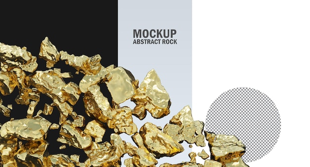 PSD gold rocks and silver rocks isolated, metallic gold and silver clipping path, raw gold and silver