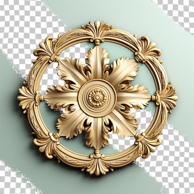 PSD gold rosette on stucco moldings transparent background