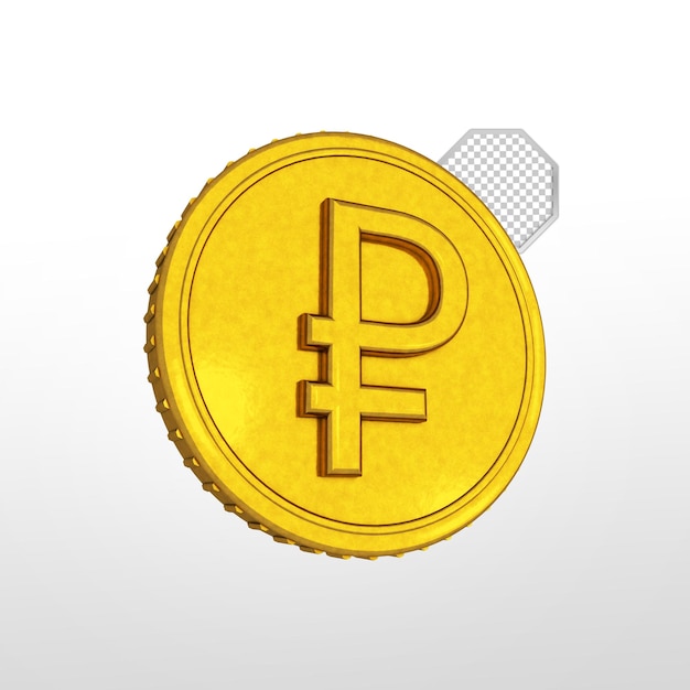 PSD gold ruble coin isolated 3d render psd file