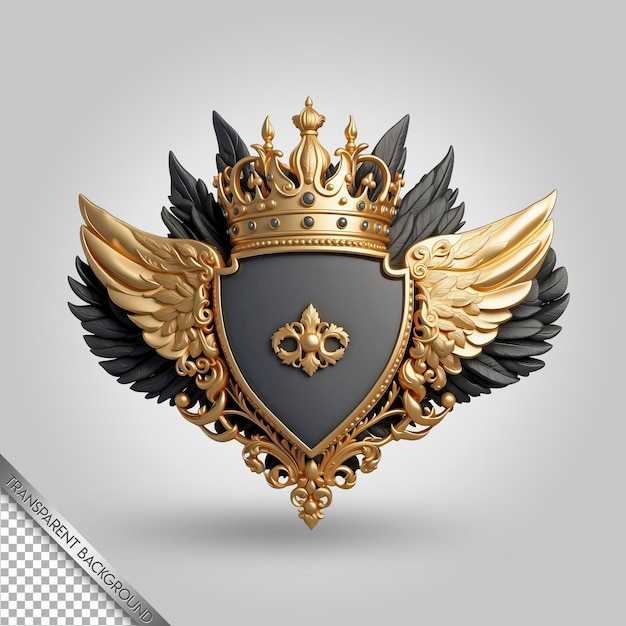 A gold shield with a black shield and a gold crown