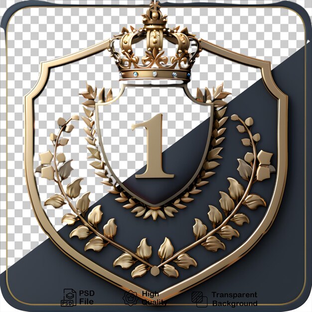 PSD a gold shield with a gold number 1 on it with transparent background