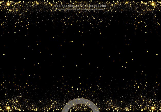 PSD gold shiny holiday flying glitter on black background