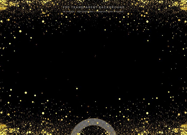 PSD gold shiny holiday flying glitter on black background