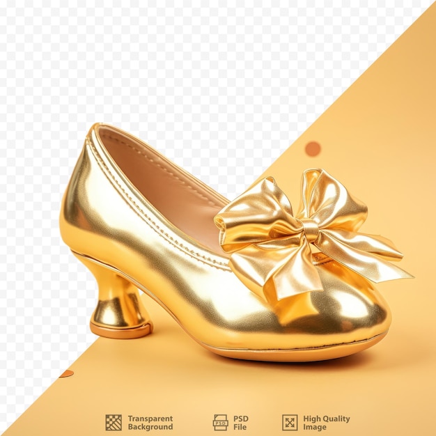 PSD a gold shoe with a bow on it is shown.