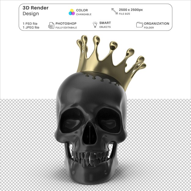 Gold Skull with Crown 3D Modeling PSD File Realistic Gold Skull