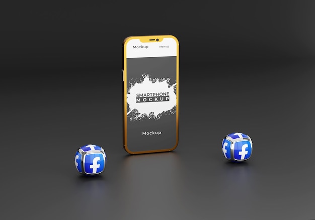 Gold smartphone mockup design with elegant social media icons