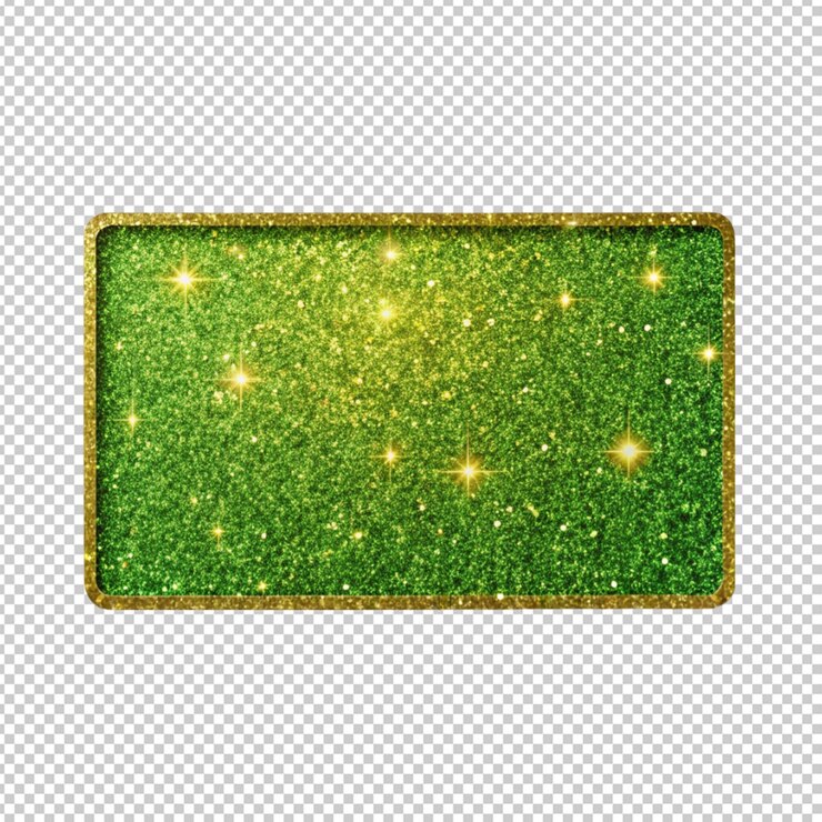 PSD gold sparkle green rectangle shape on transparent background