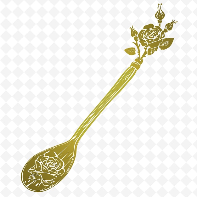 A gold spoon with roses on it