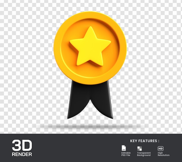 PSD gold star medal 3d render illustration