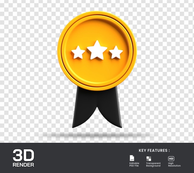 Gold star medal 3d render illustration