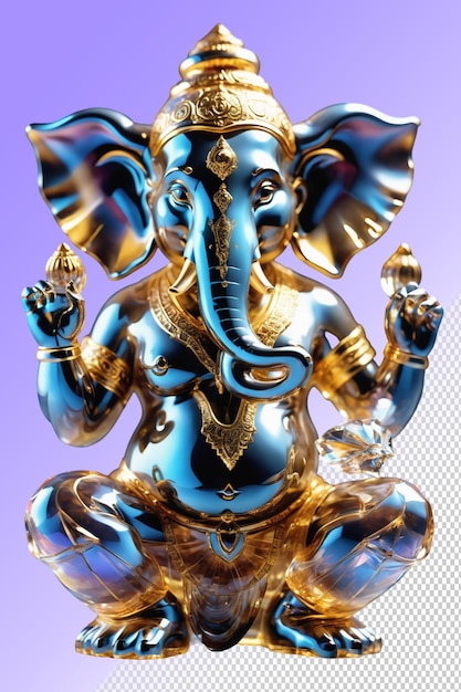 A gold statue of an elephant with a gold chain on it